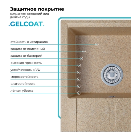 Мойка кухонная POLYGRAN GALS 620 (песочный №302)